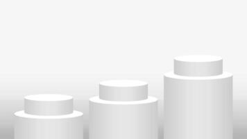 pedestal cylinder circle 3 steps for cosmetics showcase, podium circle stage white grey and silver color, platform three steps and advertising copy space, podium round five layer of product display vector