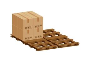 crate boxes 3d on wooden pallet, wood pallet with cardboard box in factory warehouse storage, cardboard parcel boxes stack of warehouse factory, packaging cargo, boxes brown isolated on white vector