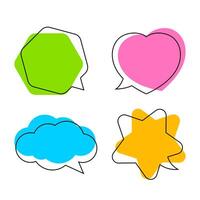 simple star shaped speech bubble yellow, heart shaped speech bubble pink, hexagon speech bubble green, cloud speech bubble blue, geometry balloon colorful and isolated on white for copy space vector