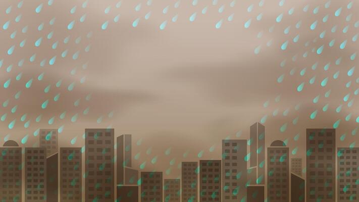 rainy storm dark and landscape building background, acid rain pollution, rainy storm and copy space, raindrop in dark sky and air misty climate polluted, monsoon storm for ecological disaster concept