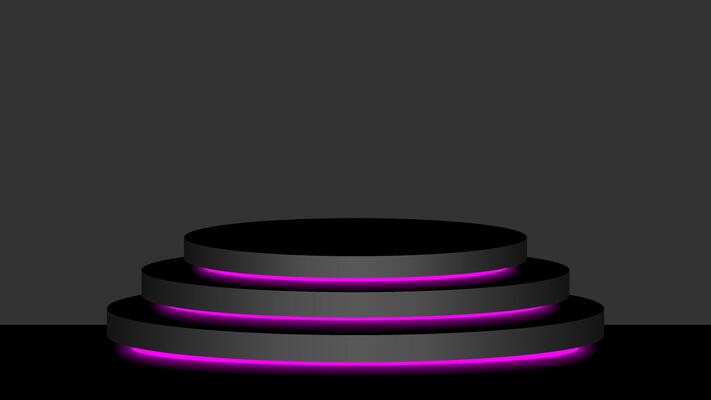 circle pedestal 3d black and pink light neon lamp glowing, cosmetics display modern and led light, podium stage show for position decor pink fluorescent glow light, pedestal box for products place