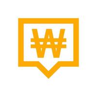 won currency symbol in speech bubble square shape for icon, monetary won currency symbol, korean won coin in flat style for digital app and website, simple won symbol orange color vector
