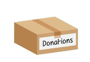 donation box closed isolated on white background, closed box for donations, illustration of donate cardboard box paper brown, clip art donated crate boxes pack for packaging, carton box donating vector