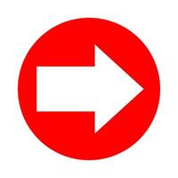 circle red with arrow pointing right for icon isolated on white, circle with arrow for button interface app, arrow sign of next or download upload concept, arrow flat simple symbol for direction vector