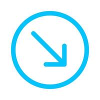 arrow line pointing right down in circle blue isolated on white, arrow in circular strokes for direction right down, arrows button simple, arrow symbol circle line for ui app, arrowhead pointer down vector