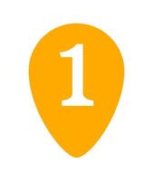 icon number 1 in orange pin point isolated on white, flat currency one coin money, first symbol with circle shape, 1st symbol for success or quality, icon 1 of winner, simple number one for button vector