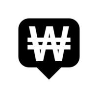 won currency symbol in speech bubble square isolated on white, won money for app symbol, simple flat won money, currency digital won icon for a financial concept vector