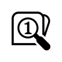 magnifying glass with number one for search icon isolated on white, find button 1 flat simple with magnifying glass, research icon black color graphic, search symbol for button web or app concept vector