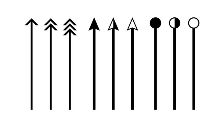 arrow vertical line set isolated on white, lines and arrows indicate the dimension of the drawing, arrowhead black on a line vertical, arrow line for dimension scale, clip art vertical line arrows