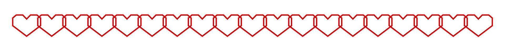 red heart icon symbol in a line strip for border decoration, heart shape plain isolated on white background, simple cute heart for graphic hipster valentine cards vector
