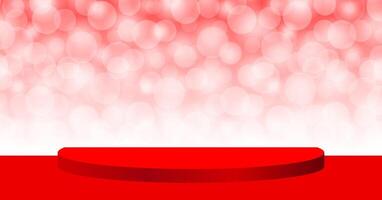 red pedestal stage on bokeh red for background, stage podium 3d red for cosmetics product display show, red pedestal stand deluxe for backdrop, stage pedestal for award and success concept show vector