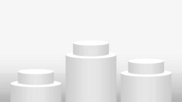 pedestal cylinder circle 3 steps for cosmetics showcase, podium circle stage white grey and silver color, platform three steps and advertising copy space, podium round five layers for product display vector