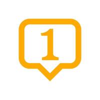 number 1 in speech bubble, flat currency symbol one 1 money, first symbol with square shape, 1st symbol for success or quality, icon one for winner, simple number one button vector