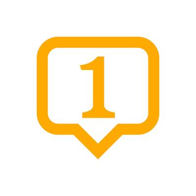 number 1 in speech bubble, flat currency symbol one 1 money, first symbol with square shape, 1st symbol for success or quality, icon one for winner, simple number one button