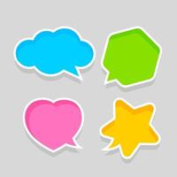 star shaped speech bubble yellow, heart shaped speech bubble pink, hexagon speech bubble green, cloud speech bubble blue, geometry balloon colorful and isolated on grey for copy space vector