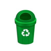 green bin isolated on white, clip art of recycle bin small, illustration green bin plastic, flat icon bin waste, green trash can, dustbin for garbage with recycle symbol vector