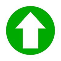 arrow pointing up white in circle green for icon flat isolated on white, circle with up arrow for button interface app, arrow sign of next or download upload concept, arrow simple symbol for direction vector