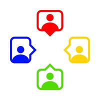 speech bubble with people symbol for icon isolated on white, simple person symbol in square speech bubble frame for communication concept, group of people symbol, relationships or individuals icon vector