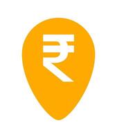 rupee currency symbol in pin point for icon isolated on white, rupee money for app symbol, orange simple flat rupee money, currency digital rupee coin for a financial concept vector