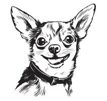 a black and white drawing of a chihuahua smiling vector