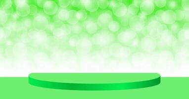 green pedestal stage on bokeh soft for background, stage podium 3d green for cosmetics product display show, green pedestal stand deluxe for backdrop, stage pedestal for award or success concept show vector