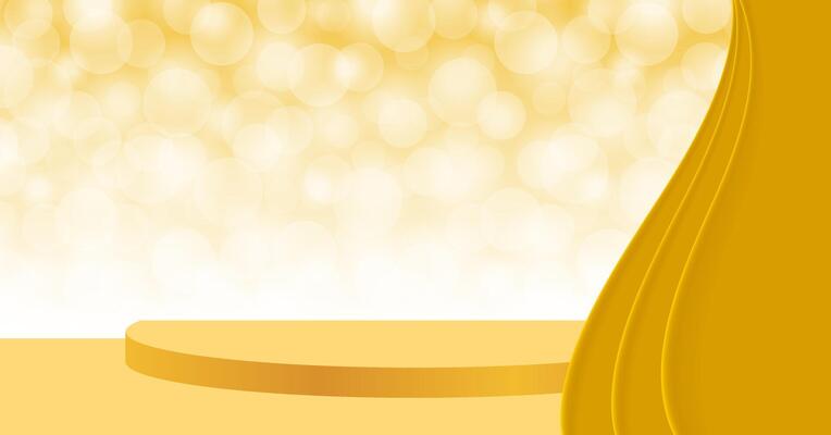 pedestal stage on bokeh and curtain yellow gold, stage podium 3d with curtains for cosmetics product display show, golden pedestal stand deluxe for backdrop, stage pedestal for award, success concept
