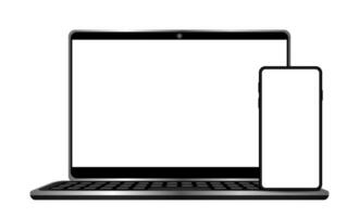 modern notebook screen and smartphone isolated on white, mock-up computer and mobile phone white screen for copy space, blank laptop screen and smart phone, template mock up display computer equipment vector