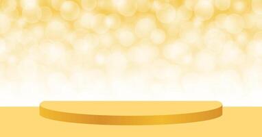 gold pedestal stage on bokeh soft for background, stage podium 3d for cosmetics product display show, golden pedestal stand deluxe for backdrop, stage pedestal for award or success concept show vector