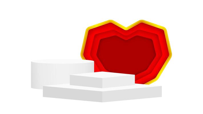 modern pedestal stage and luxuriou red heart shaped frame backdrop, stage podium 3d for cosmetics product luxury display show, pedestal stand deluxe, ornate pedestal for award and success