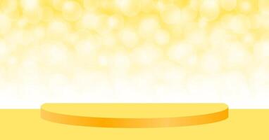 yellow pedestal stage on bokeh soft for background, stage podium 3d for cosmetics product display show, yellow pedestal stand deluxe for backdrop, stage pedestal for award or success concept show vector