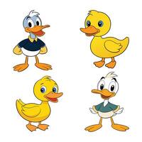Cute Cartoon Duck Characters Collection Adorable Yellow Ducklings and Funny Bird Set vector
