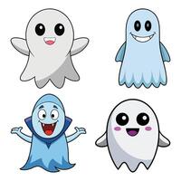 Set of Cute Cartoon Ghosts with Friendly Expressions and Playful Designs vector