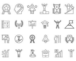 Achievement and Success Line Icons Set Business Growth, Motivation, and Reward Outline vector