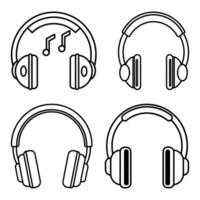 Collection of Headphone Line Art Icons Music Listening and Audio Device Set vector