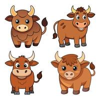 Set of Cute Cartoon Cows and Bulls with Smiling Faces and Playful Expressions vector