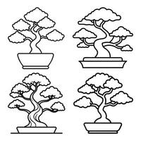 Set of Hand-Drawn Bonsai Tree Illustrations Decorative Miniature Trees Collection vector