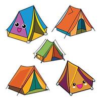 Set of Colorful Cartoon Tents with Smiling Faces and Playful Designs vector