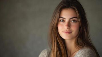Portrait of a young woman with natural beauty and gentle expression photo