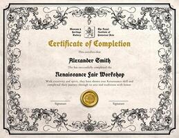 Renaissance Fair Workshop Certificate of Completion in Victorian Theme template