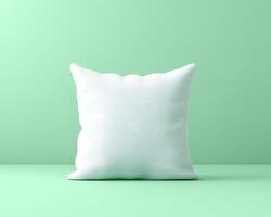soft pillow mockup on mint green background creates serene and inviting atmosphere perfect for home decor photo