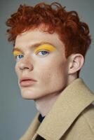 Close-up portrait of a young person with vibrant makeup and unique style photo