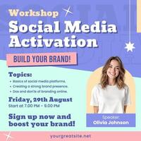 Purple Minimalist Workshop Social Media Activation Linkedin Post template