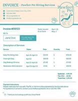 Pastel Teal Cream Minimalistic Clean Invoice for Pet Sitting Services template