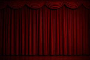 Red Theater Curtain Ready for Performance at Night Event in Cultural Center photo