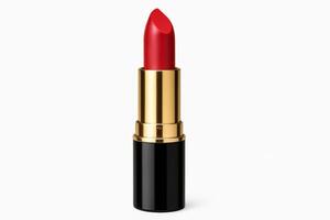 Bright Red Lipstick Showcasing a Classic Design With a Glossy Finish and Metallic Casing photo