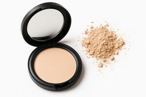 Compact Powder and Loose Powder on White Background for Makeup Application photo