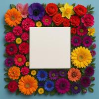 Vibrant Floral Arrangement Featuring Assorted Flowers and a Blank Center for Personalized Messages photo