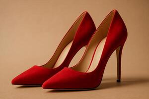 Stylish Red High Heels on a Neutral Background for Fashion Enthusiasts photo