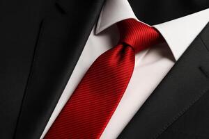 Elegant Close-Up of a Formal Suit With a Red Tie and Crisp White Shirt photo
