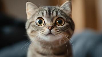 Surprised cat with wide eyes, amusing and endearing, lighthearted atmosphere. 7 photo